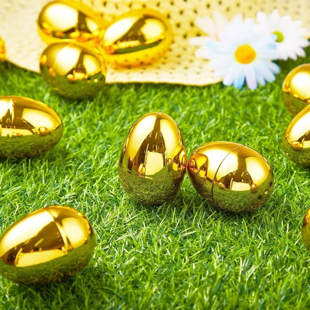 JOYIN 36Pcs Gold Easter Eggs – Metallic Fillable‎ Plastic Basket Stuffer